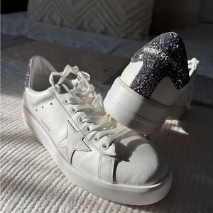 Golden Goose White and Silver Sneakers with Sparkly Accents